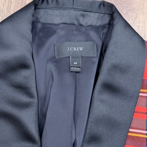 J.Crew Parke Tartan Plaid Blazer Satin Lapel Holiday Jacket Size 4 Petite - Picture 7 of 7